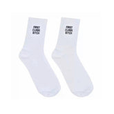 First Class Bitch Crew Socks - White/Black